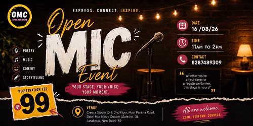 OPEN-MIC ( Poetry, storytelling, singing, Comedy)