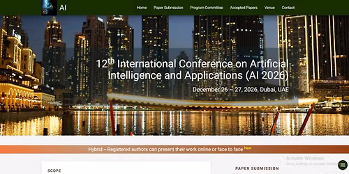 12th International Conference on Artificial Intelligence and Applications (AI 2026)