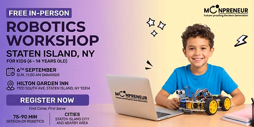 In-person Free Robotics Workshop For Kids at Staten Island, NY (7-14yrs)