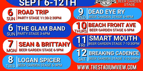 Sept. 6th- Sept. 12th Music Line Up