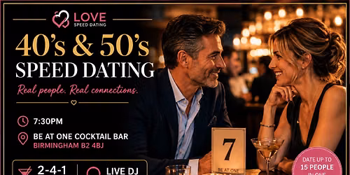 Birmingham Speed Dating Singles Night Over 40's at Be At One Cocktail Bar
