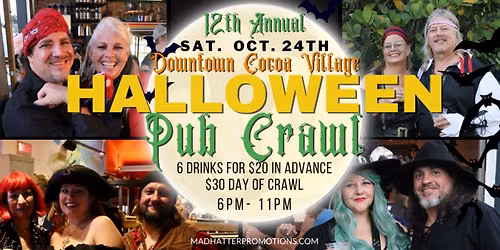 12th Annual Halloween Pub Crawl Cocoa Village 2026, Saturday, Oct. 24, 6 pm to 11 pm