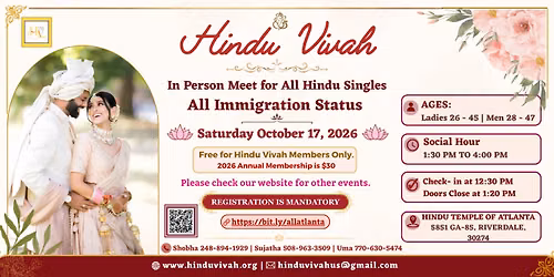 Hindu Vivah | In Person Matchmaking Event for All Hindu Singles at Atlanta, GA