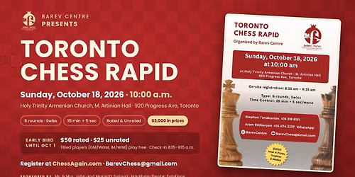 Toronto Chess Rapid 2026: $3,000 Prize Rapid Chess Tournament