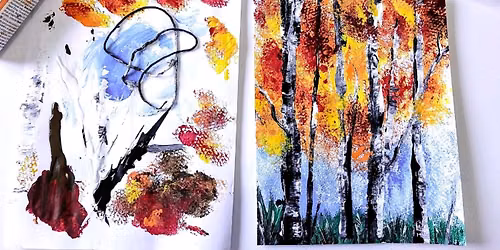 Create a beautiful landscape using string painting and dabbing techniques