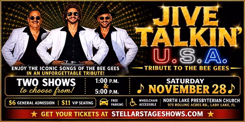 5 p.m. Jive Talkin' U.S.A. Bee Gees Tribute