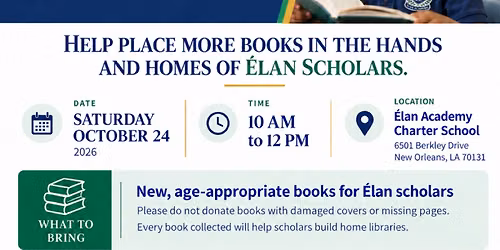 \u00c9lan Academy Community Book Drive: Building Home Libraries for New Orleans Students