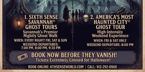 Halloween Weekend Ghost Tours in Savannah, Georgia Hosted by 6th Sense World\u00ae