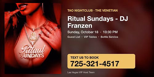 Ritual Sundays – DJ Franzen at TAO Nightclub Las Vegas – Sun Oct 18 | Guest List & VIP