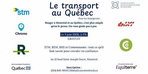 Share this event Le transport au Qu\u00e9bec pour les immigrants
