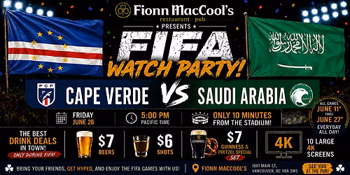 FIFA World Cup Watch Party \u2013 June 26 | Cape Verde vs Saudi Arabia