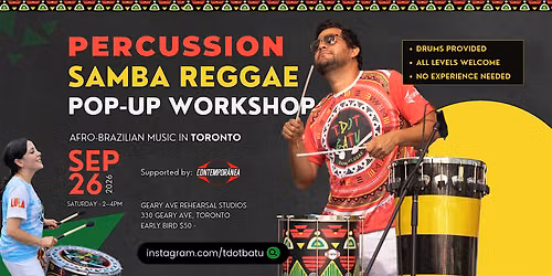 Samba Reggae Percussion Workshop - September Pop-Up | Toronto