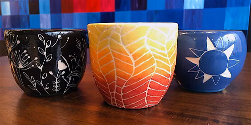 Slip N' Carved Sgraffito Flower Pots @  Nuance Chocolates