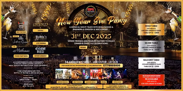 New Year Eve Party 2025 /26 @ The Platinum Suite, Leicester