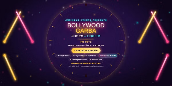 Bollywood Garba 2026 - Navratri celebration in Whitby | Luminous Events